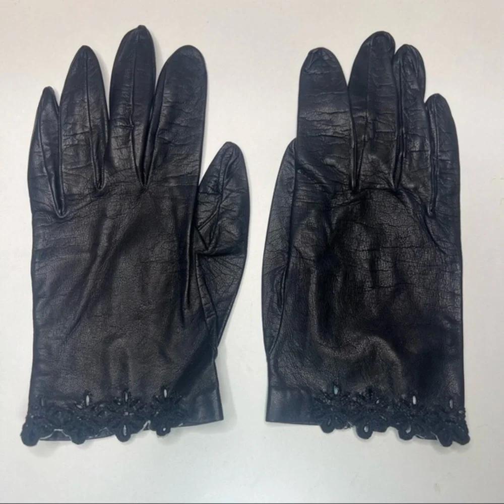 Black Gloves with Flower Detailing